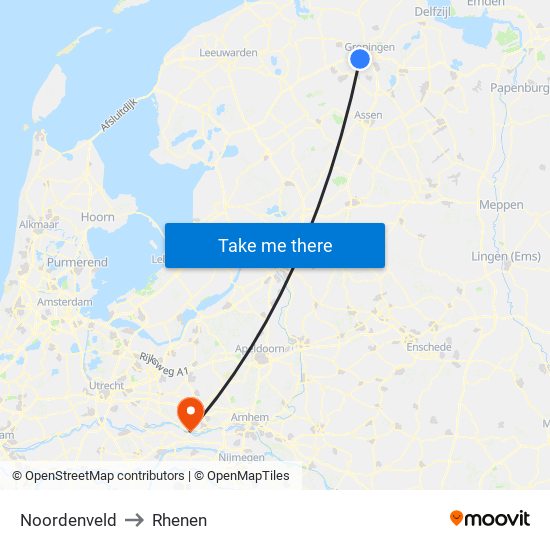 Noordenveld to Rhenen map