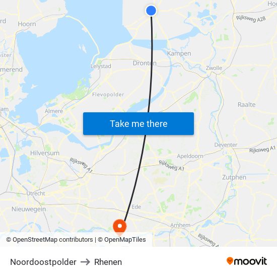 Noordoostpolder to Rhenen map