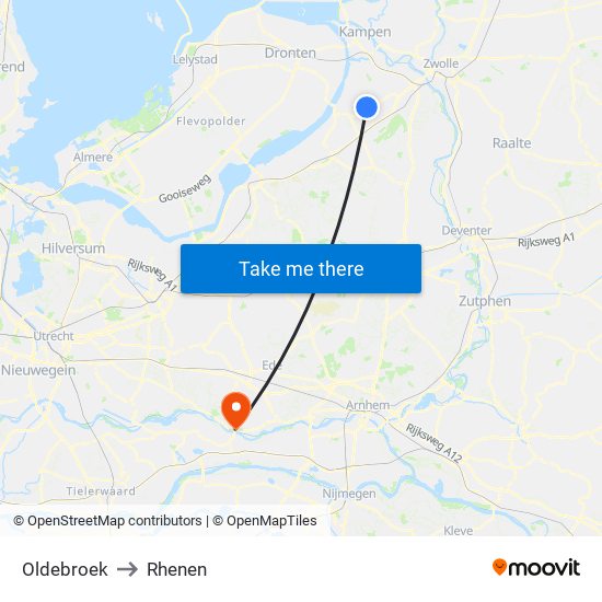 Oldebroek to Rhenen map