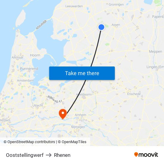 Ooststellingwerf to Rhenen map