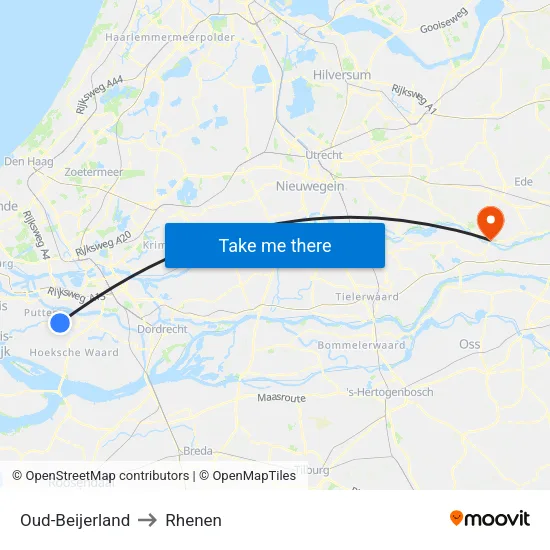 Oud-Beijerland to Rhenen map