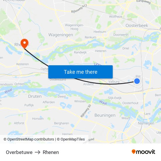Overbetuwe to Rhenen map