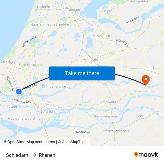 Schiedam to Rhenen map