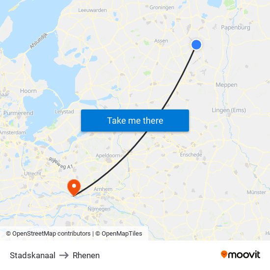 Stadskanaal to Rhenen map