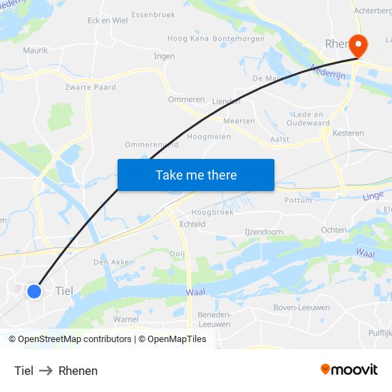 Tiel to Rhenen map