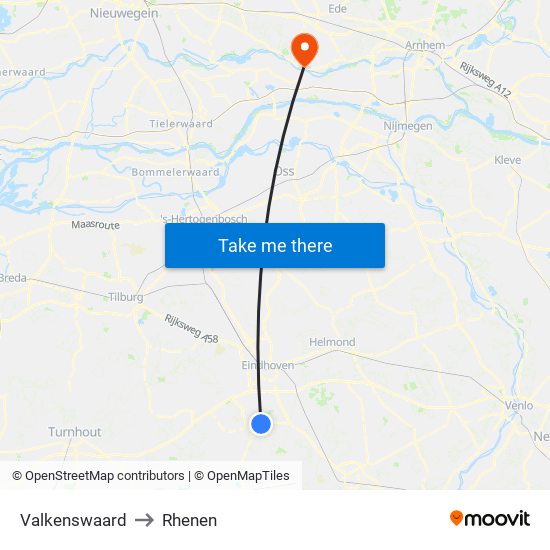 Valkenswaard to Rhenen map