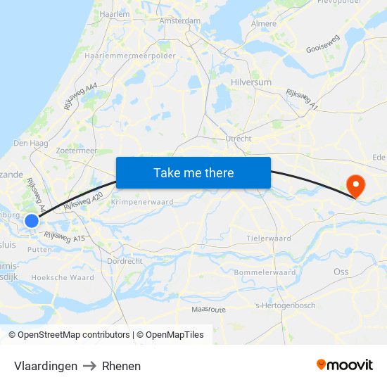 Vlaardingen to Rhenen map