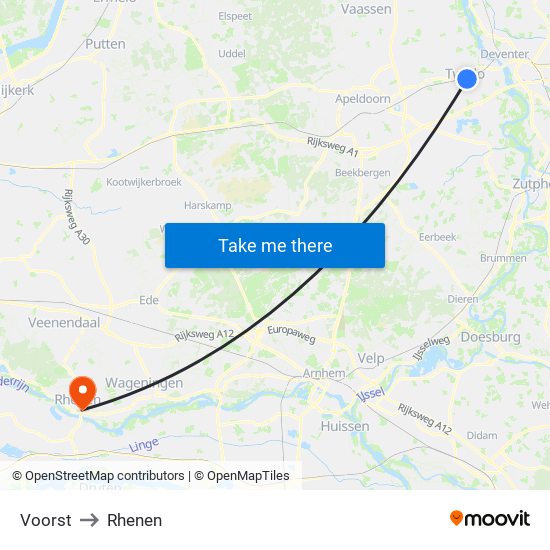 Voorst to Rhenen map