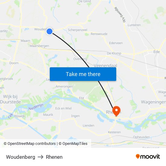 Woudenberg to Rhenen map