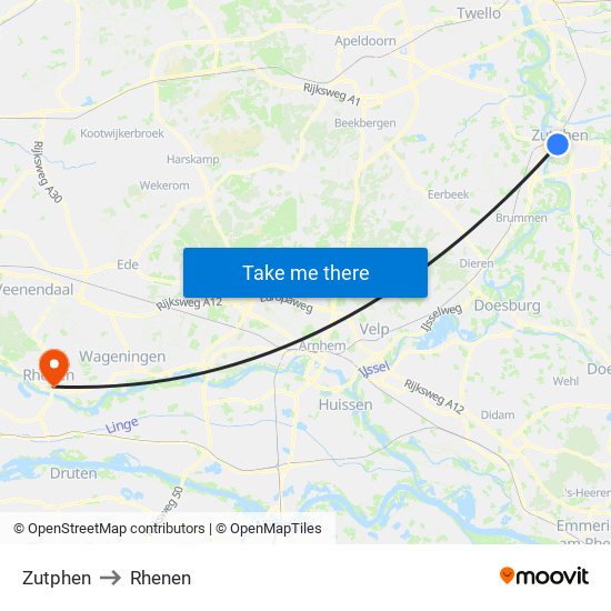 Zutphen to Rhenen map
