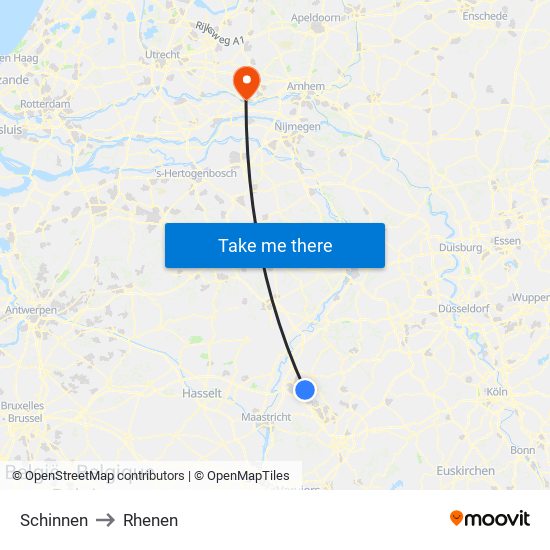 Schinnen to Rhenen map