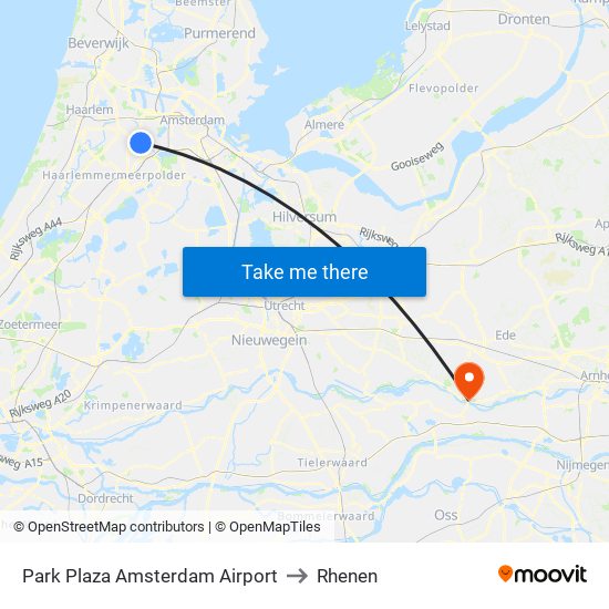 Park Plaza Amsterdam Airport to Rhenen map