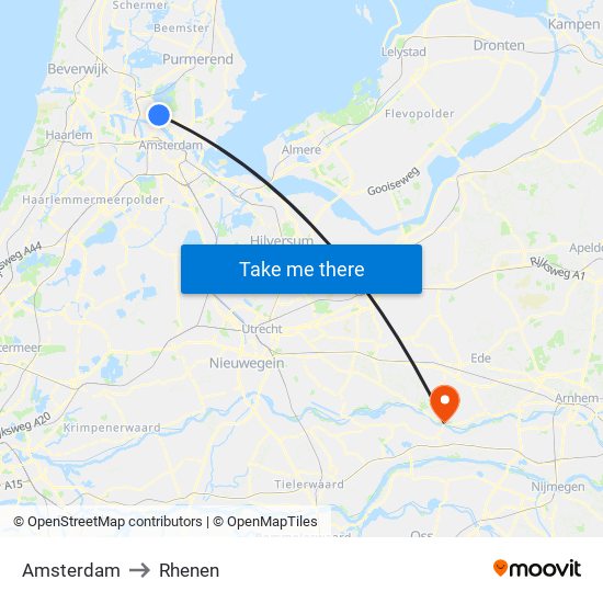Amsterdam to Rhenen map