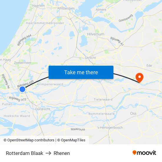 Rotterdam Blaak to Rhenen map