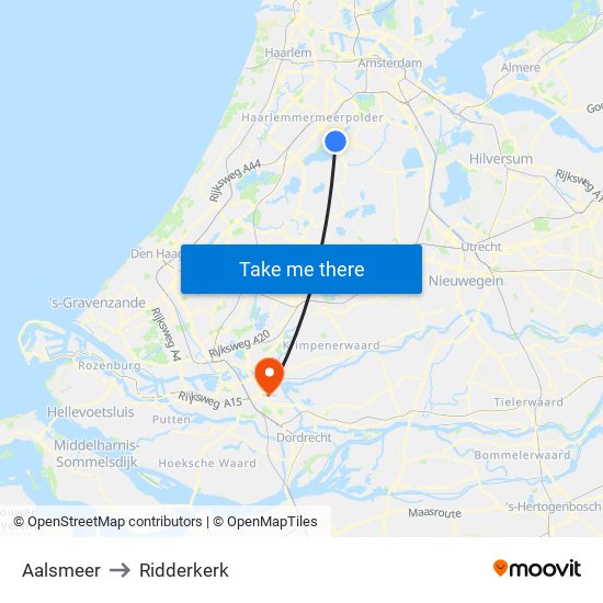 Aalsmeer to Ridderkerk map