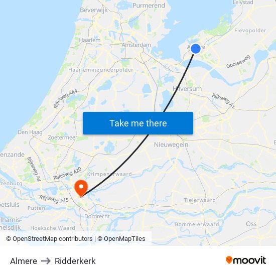 Almere to Ridderkerk map