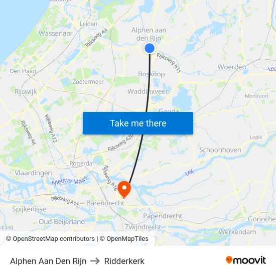 Alphen Aan Den Rijn to Ridderkerk map