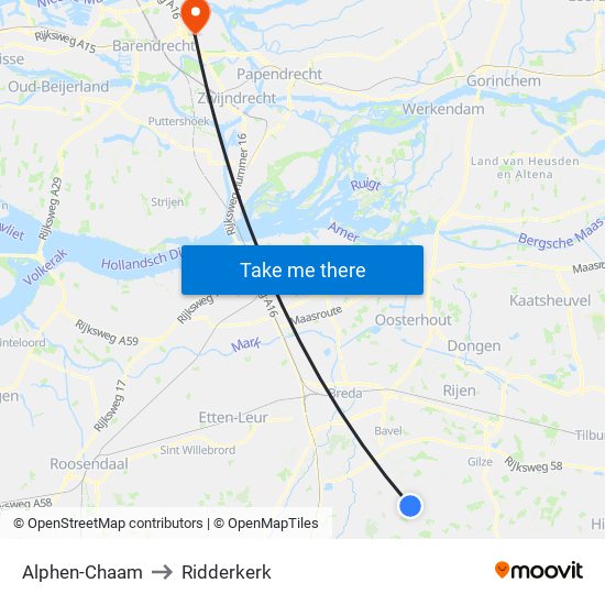 Alphen-Chaam to Ridderkerk map