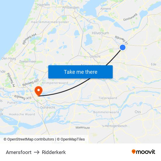 Amersfoort to Ridderkerk map