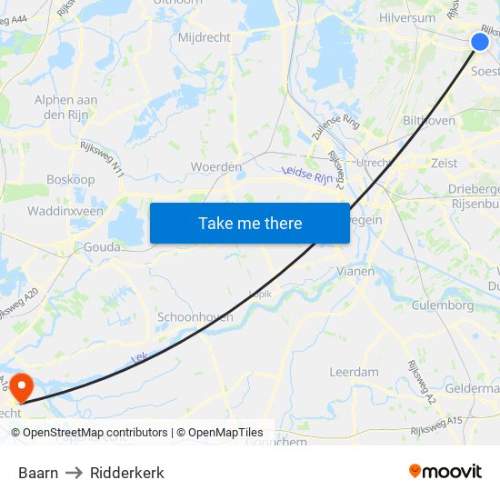 Baarn to Ridderkerk map