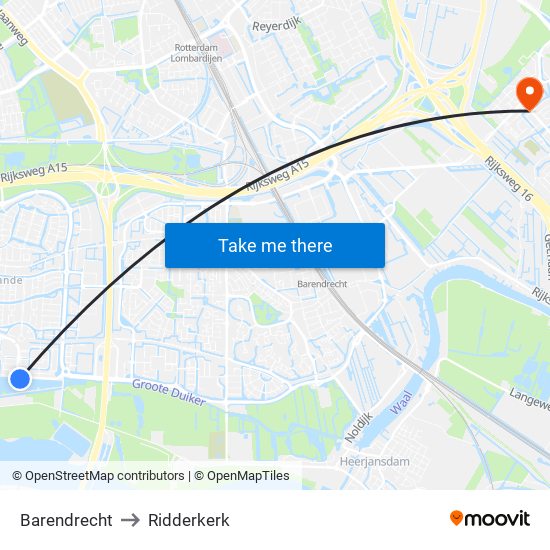 Barendrecht to Ridderkerk map