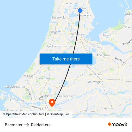 Beemster to Ridderkerk map