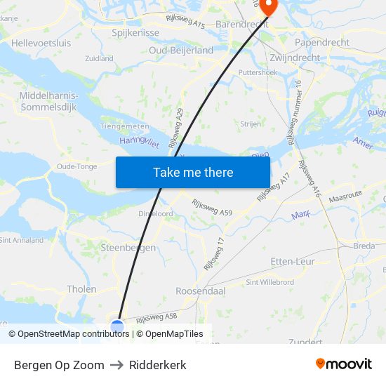 Bergen Op Zoom to Ridderkerk map