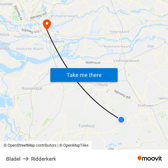 Bladel to Ridderkerk map