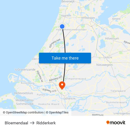 Bloemendaal to Ridderkerk map