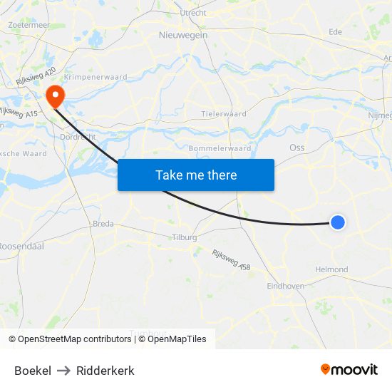 Boekel to Ridderkerk map