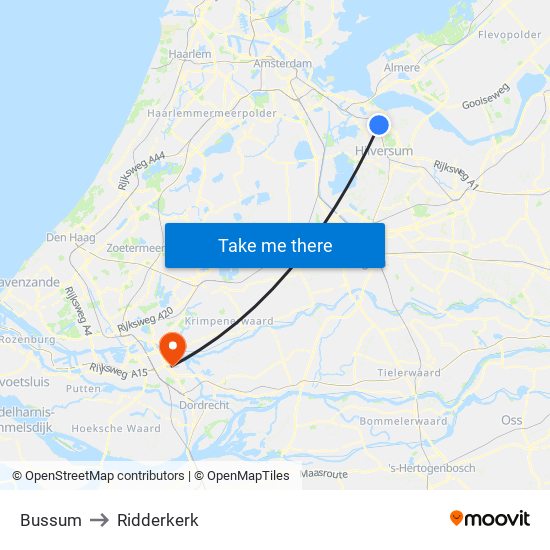 Bussum to Ridderkerk map