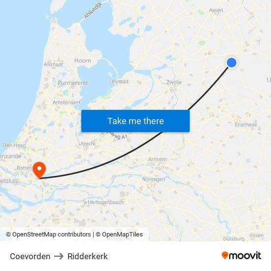 Coevorden to Ridderkerk map