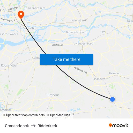 Cranendonck to Ridderkerk map