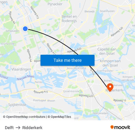 Delft to Ridderkerk map