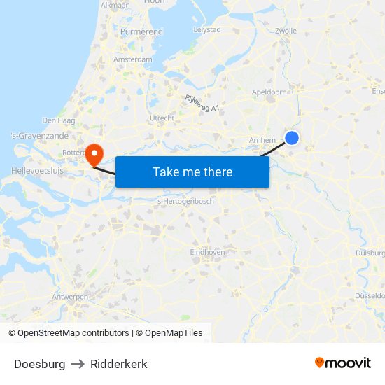 Doesburg to Ridderkerk map