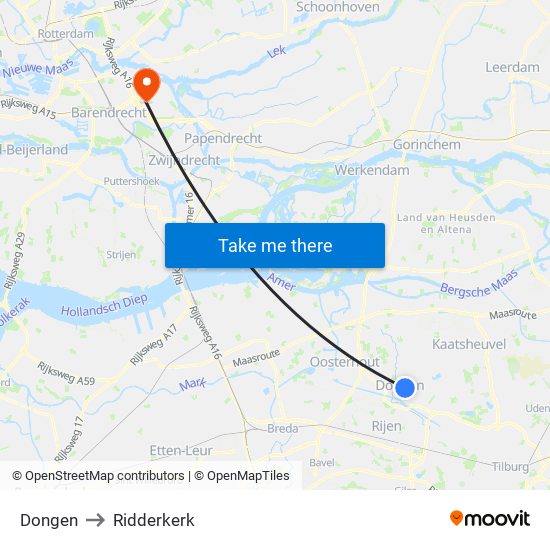 Dongen to Ridderkerk map
