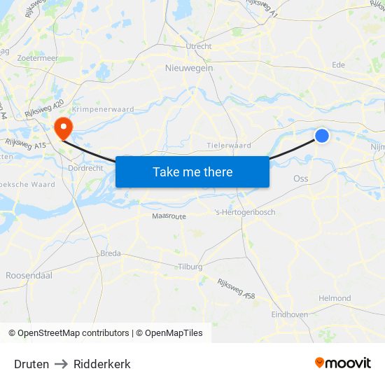 Druten to Ridderkerk map