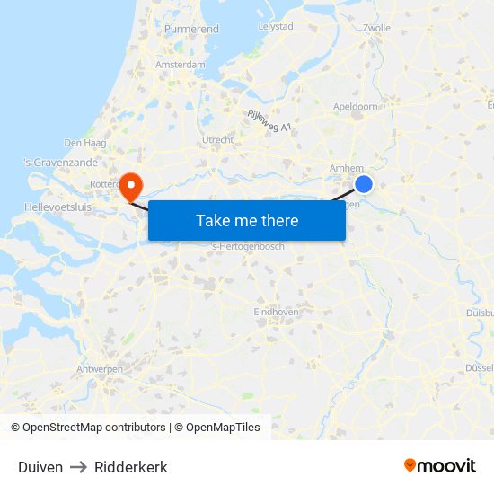 Duiven to Ridderkerk map