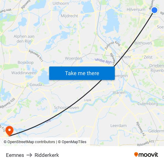 Eemnes to Ridderkerk map