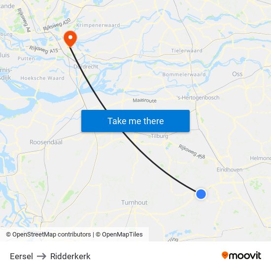 Eersel to Ridderkerk map