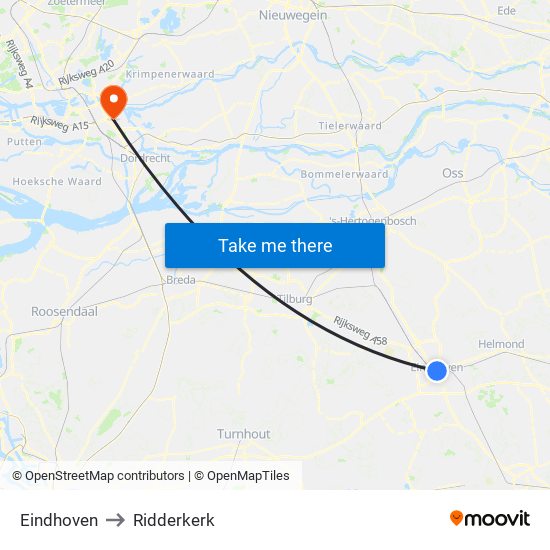 Eindhoven to Ridderkerk map