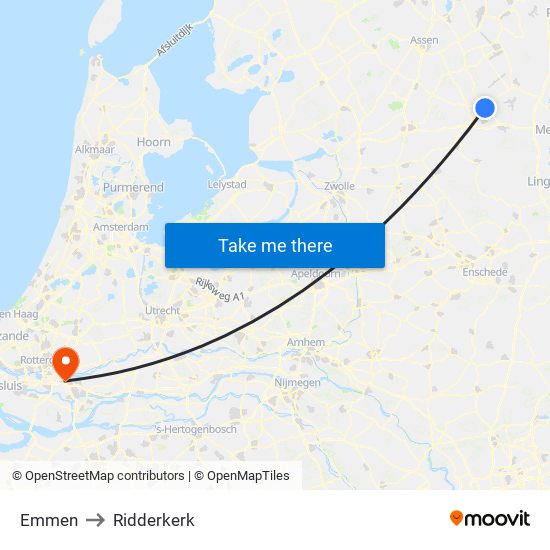 Emmen to Ridderkerk map