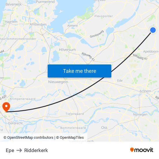 Epe to Ridderkerk map