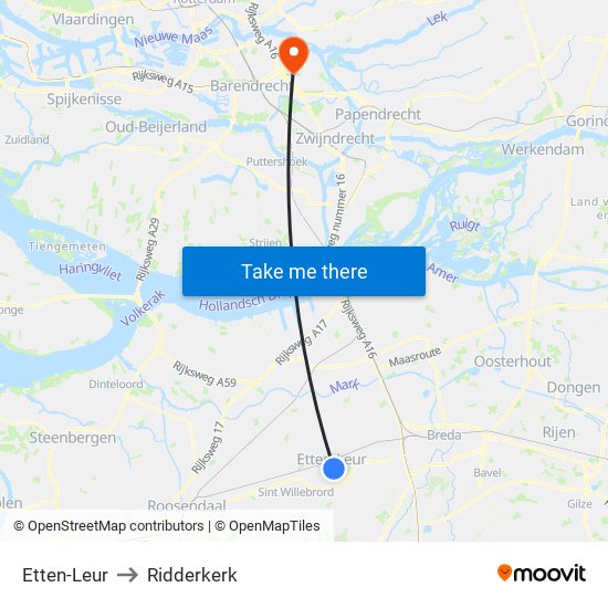 Etten-Leur to Ridderkerk map