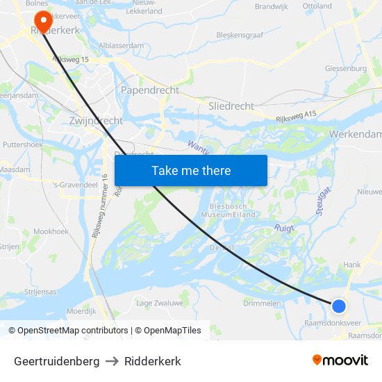 Geertruidenberg to Ridderkerk map