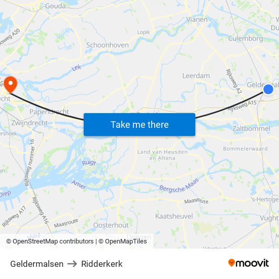 Geldermalsen to Ridderkerk map