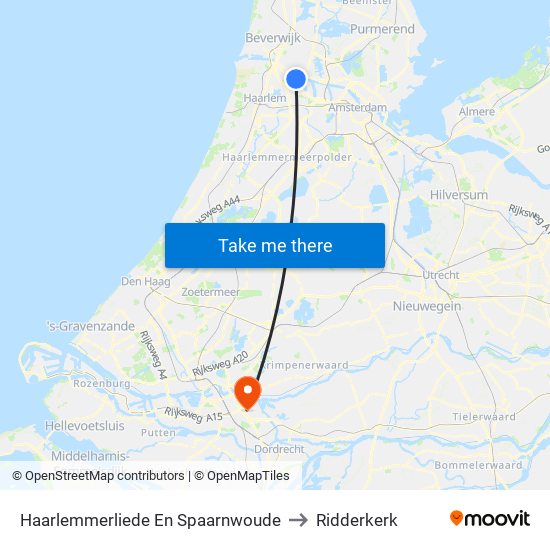 Haarlemmerliede En Spaarnwoude to Ridderkerk map