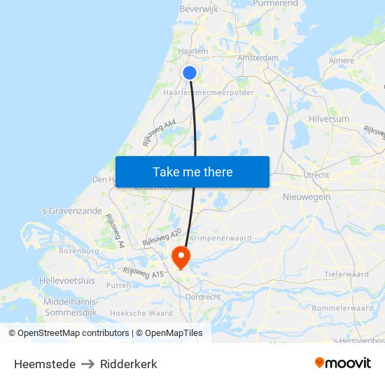Heemstede to Ridderkerk map