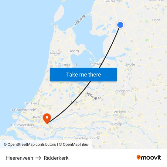 Heerenveen to Ridderkerk map