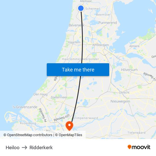 Heiloo to Ridderkerk map